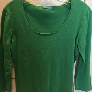 J McLaughlin kelly Green knit scoop neck sweater, 3/4 sleeve womens medium